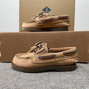 Sperry Top-Sider Leather Slip On Sahara Boat Shoes Boys 5M Brown NWT
